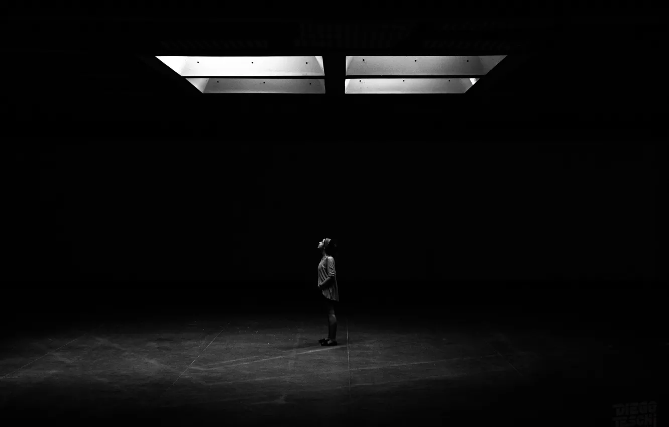 Photo wallpaper light, girl, darkness