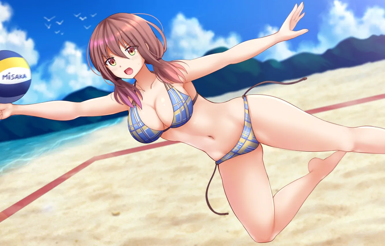 Photo wallpaper beach, girl, the game, the ball, art, volleyball, Harukana Receive