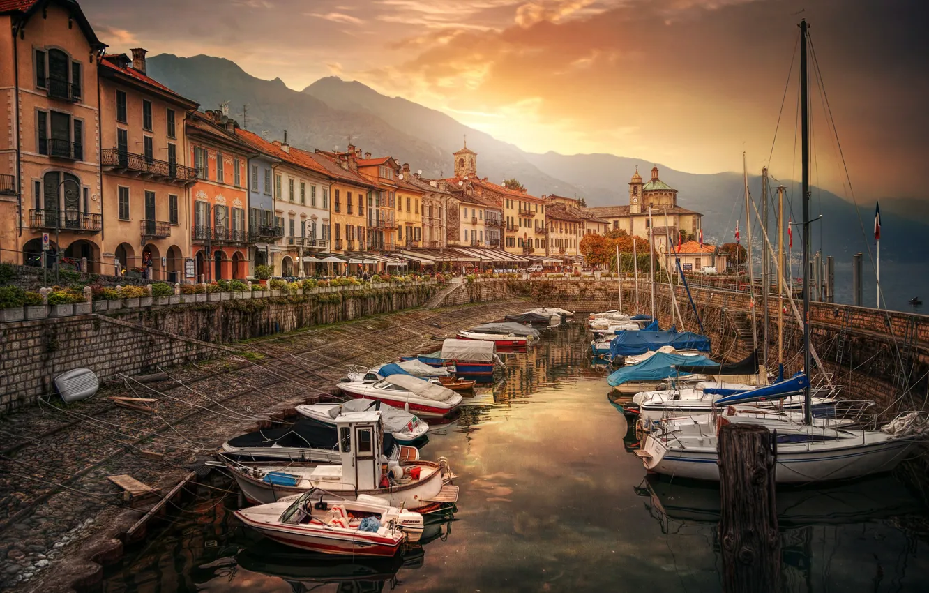 Photo wallpaper sea, boats, pier, Italy, Cannobio