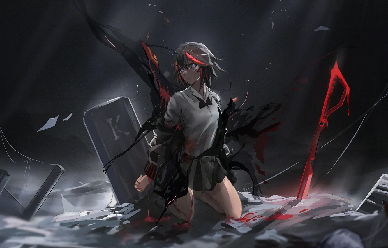 Photo wallpaper girl, sword, blood, anime, pretty, ken, blade, death