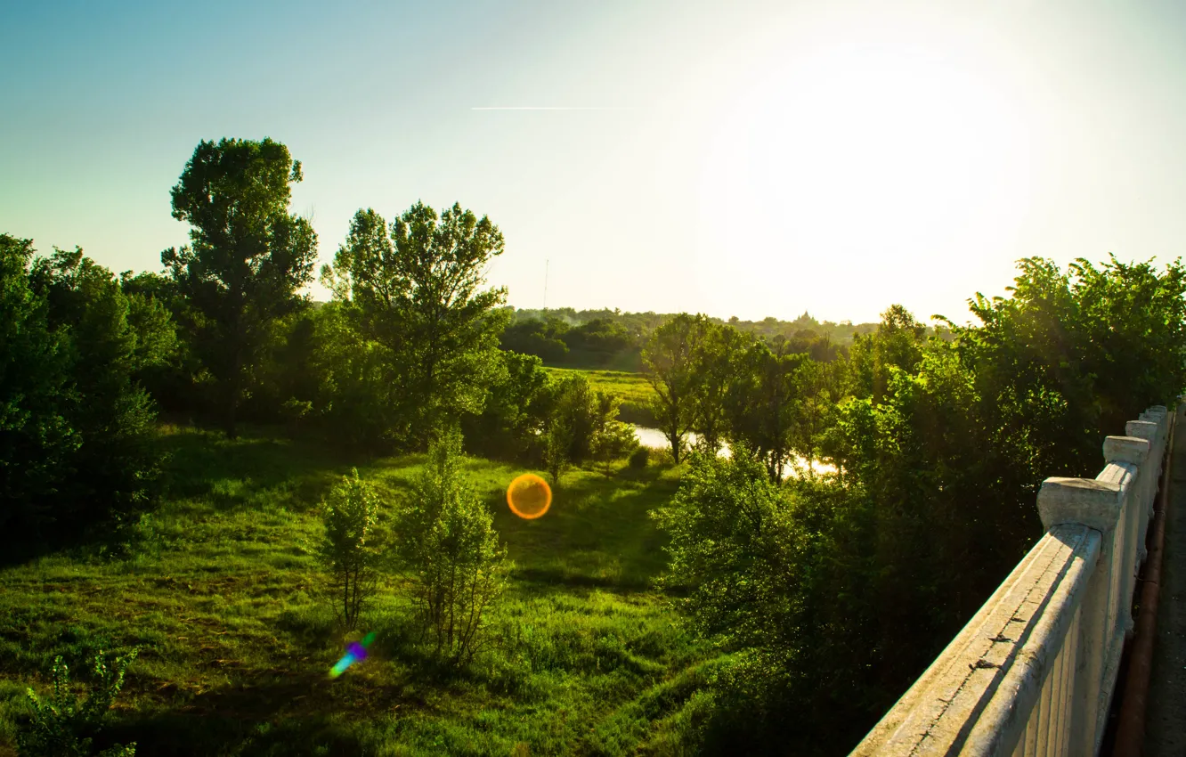 Photo wallpaper bridge, river, sunset, sun, Ray, mmd