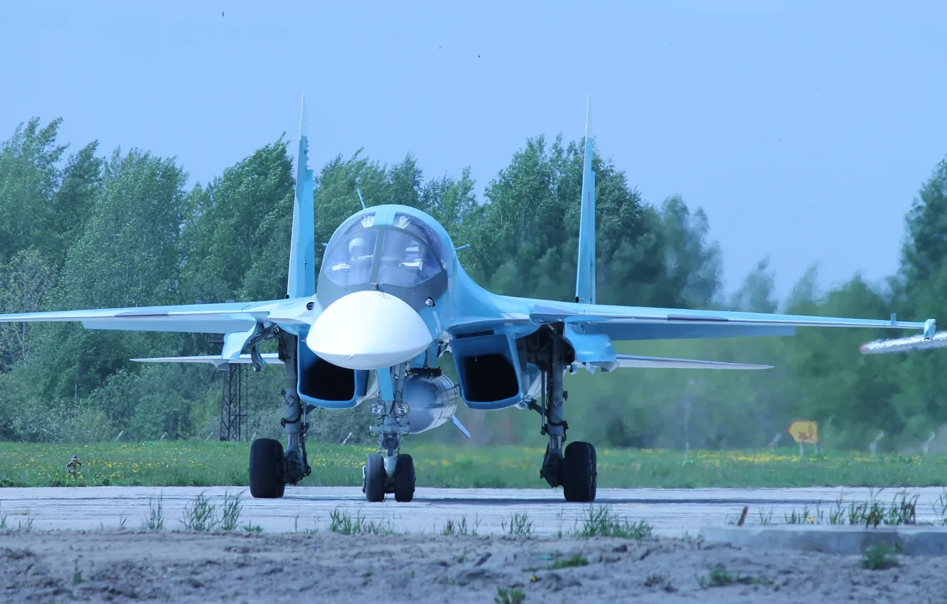 Photo wallpaper fighter, bomber, the airfield, Russian, Su-34, multifunction, the front.