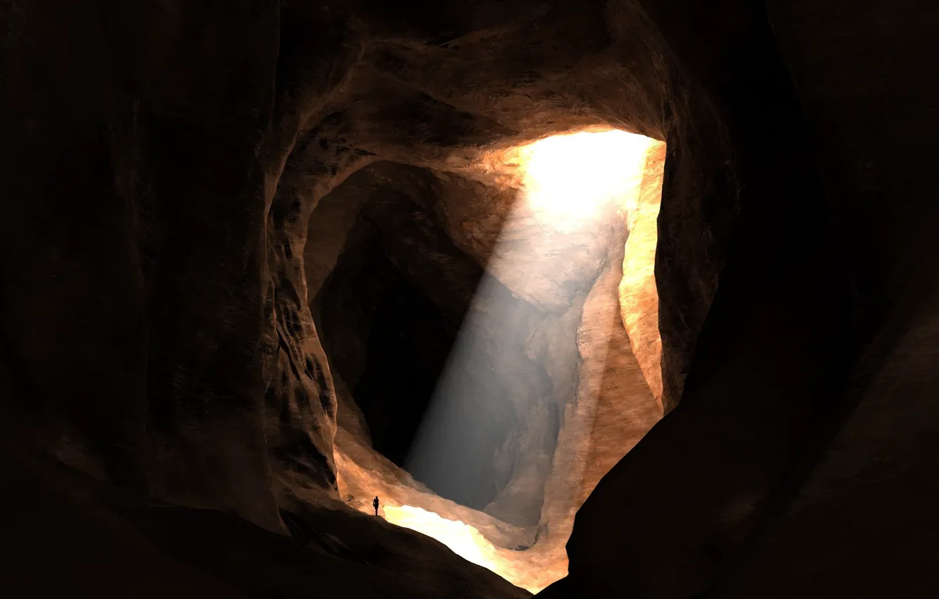 Photo wallpaper light, cave, journey, dungeon
