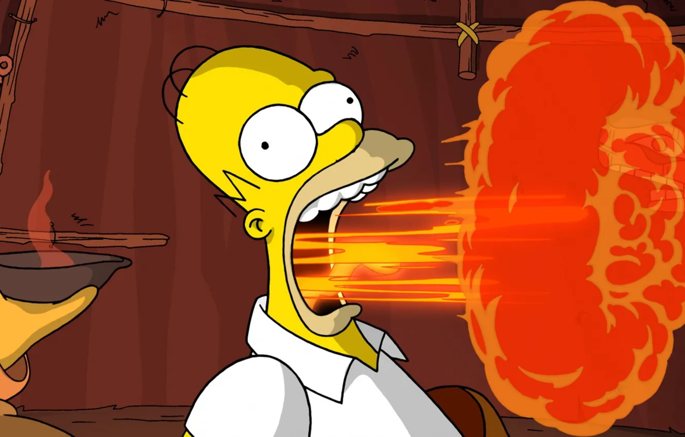 Photo wallpaper fire, flame, mouth, mug, The Simpsons, Homer Simpson, The simpsons, bald