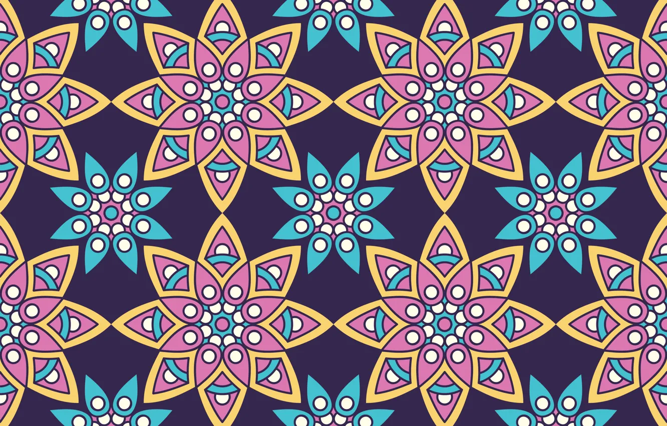 Photo wallpaper flowers, ornament, blue background, pattern, floral, seamless