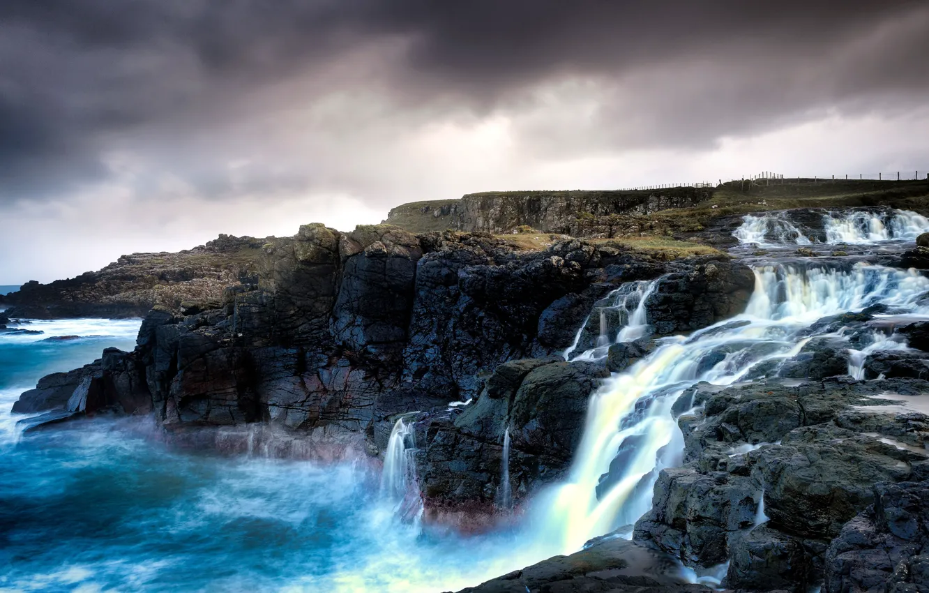Photo wallpaper the sky, water, clouds, mountains, clouds, nature, stones, overcast