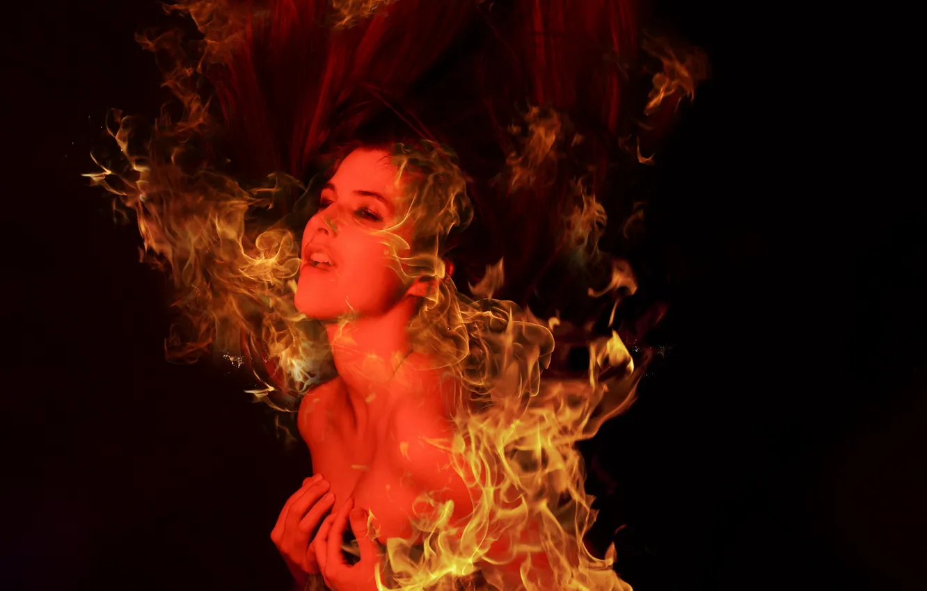 Photo wallpaper girl, love, fire