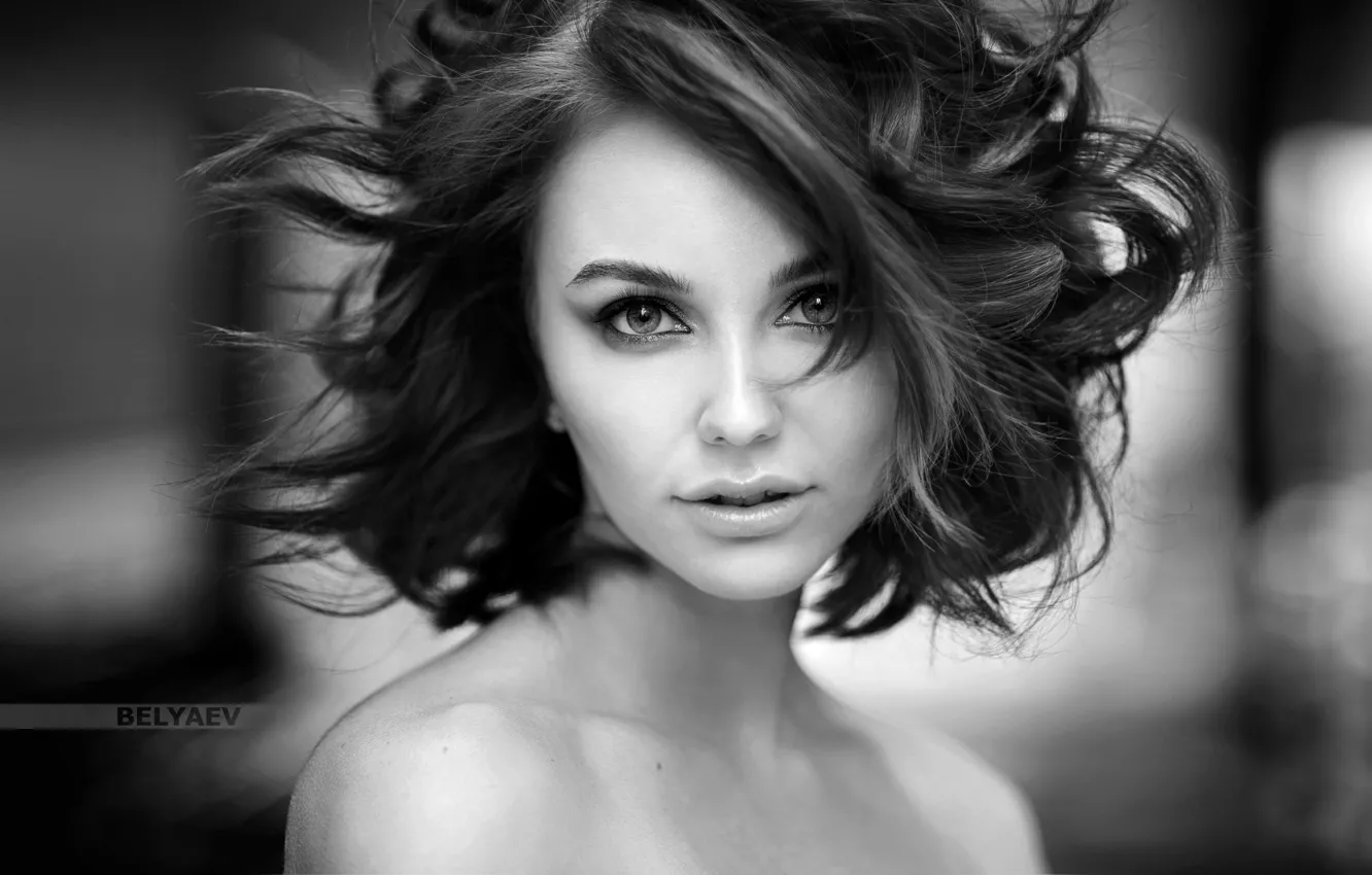 Photo wallpaper look, girl, face, glare, sweetheart, portrait, hairstyle, light