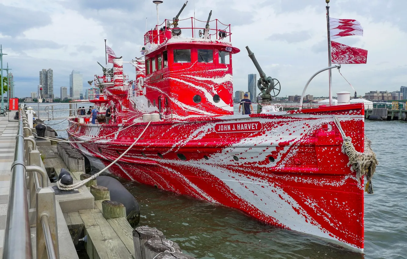 Photo wallpaper boat, color, fire
