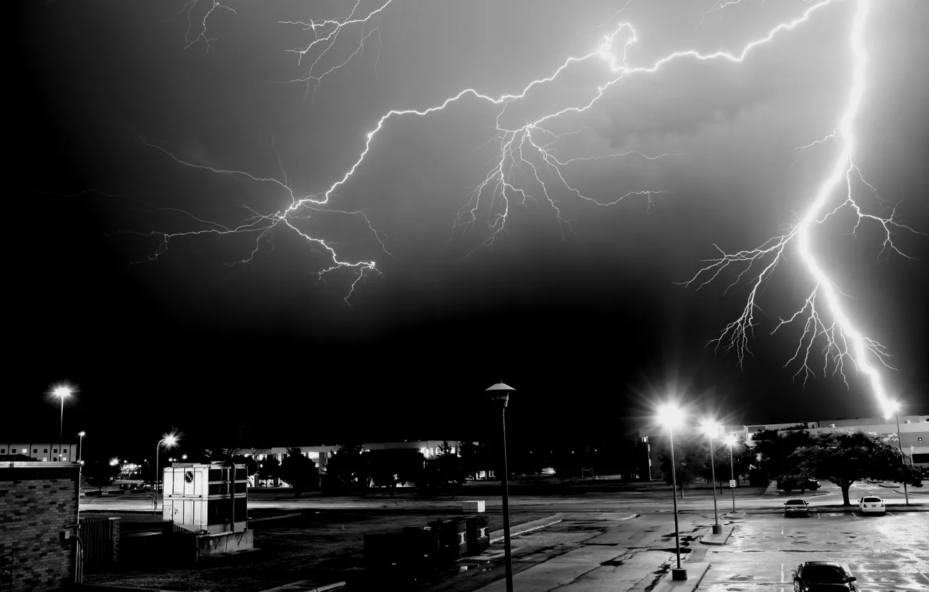 Photo wallpaper night, the city, lightning