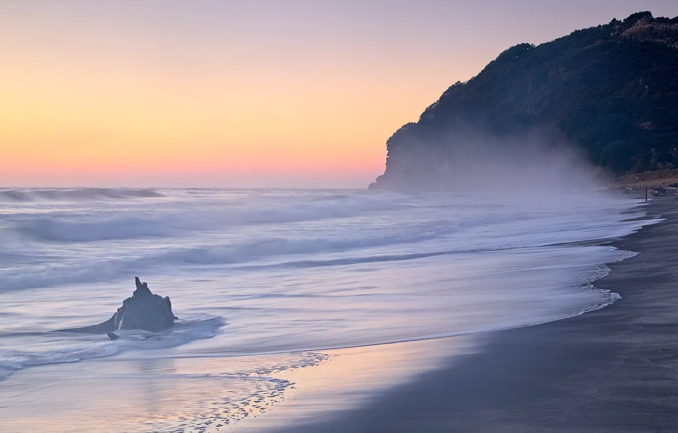 Photo wallpaper fog, sea, shore