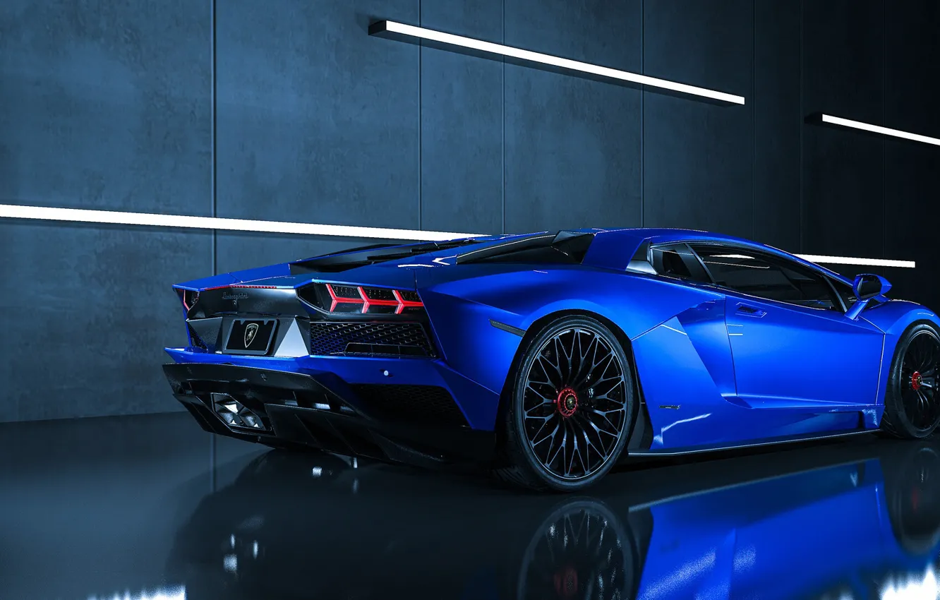 Photo wallpaper Auto, Blue, Lamborghini, Machine, Supercar, Aventador, Lamborghini Aventador, Supercar