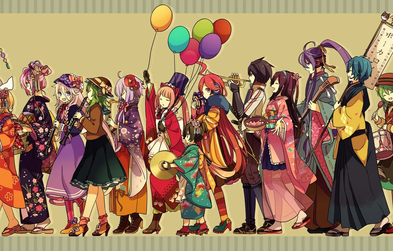 Photo wallpaper girls, art, vocaloid, hatsune miku, megurine luka, kagamine rin, kagamine len, meiko