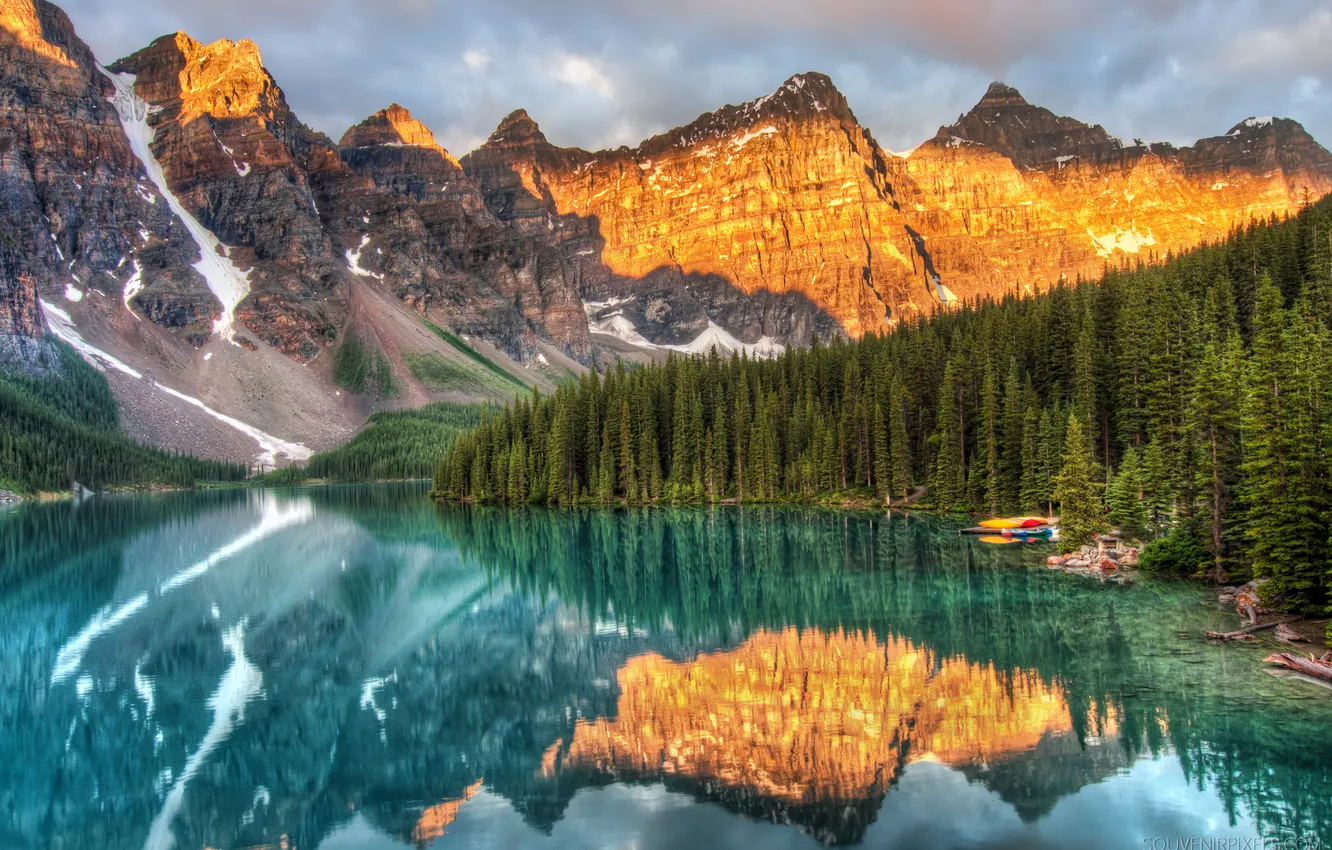 Photo wallpaper forest, mountains, lake, Alberta, Canada, national Park, Lake louise