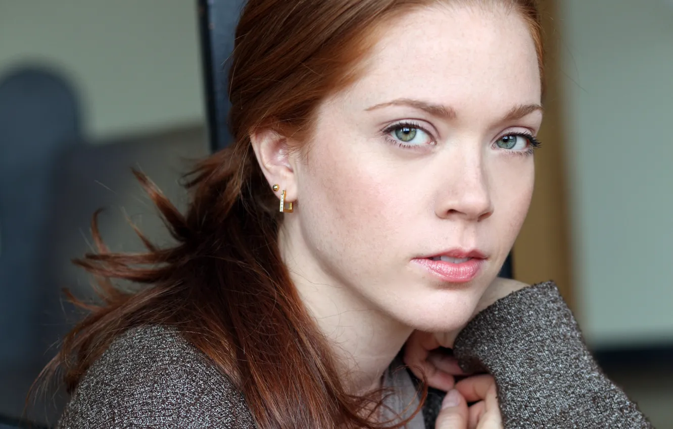 Photo wallpaper eyes, green, actress, red, catherine berube