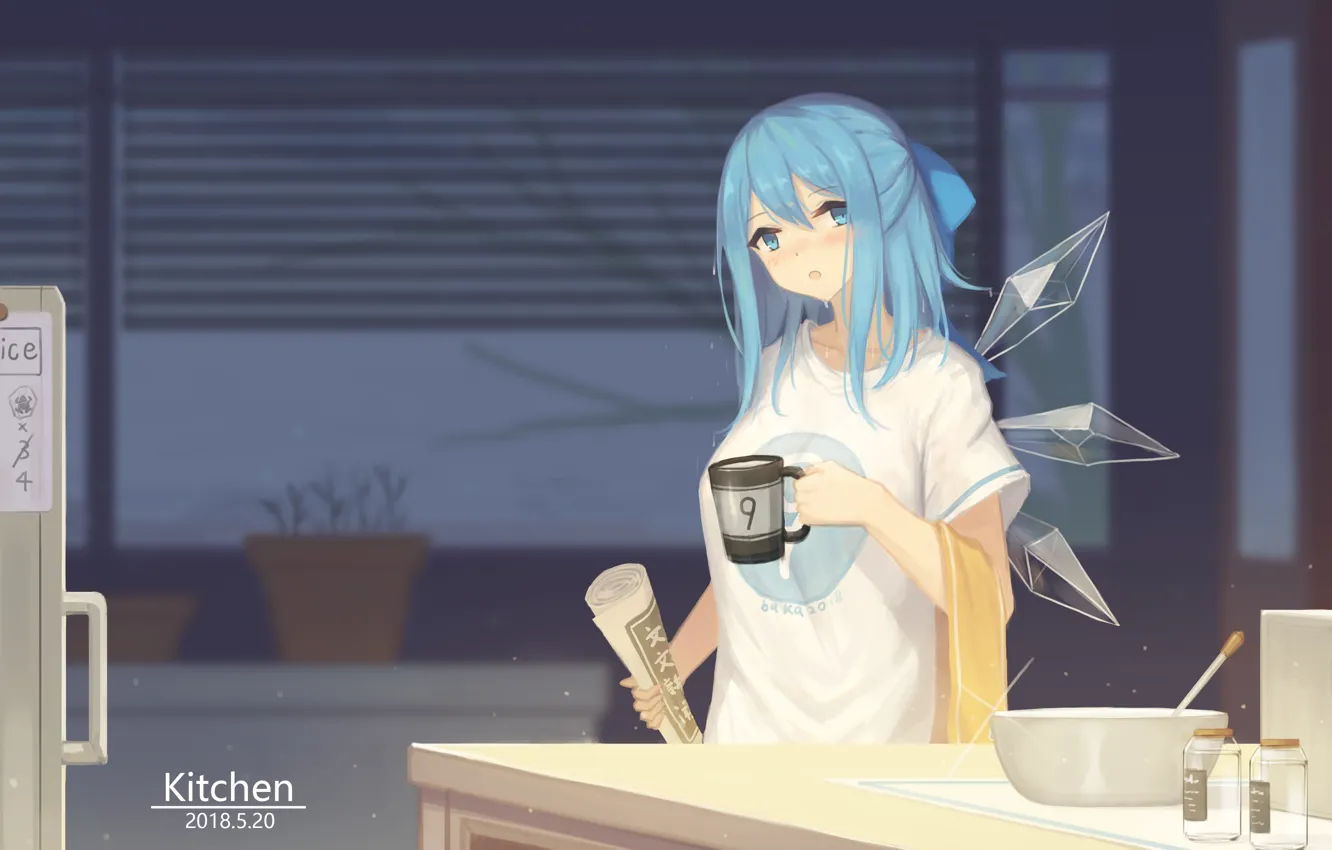Photo wallpaper girl, interior, Cup, Touhou Project, Chirno