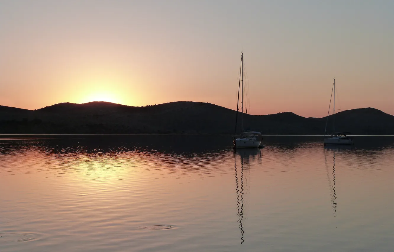 Photo wallpaper sea, sunset, yachts, croatia