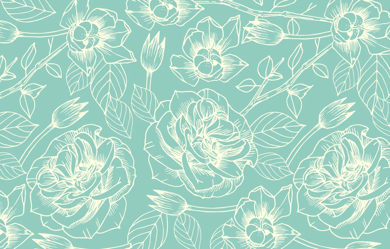 Photo wallpaper white, flowers, background, blue, pattern