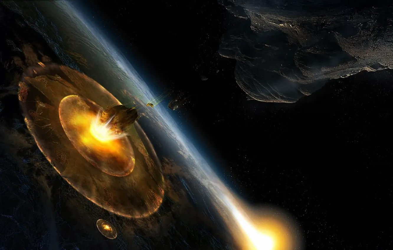 Photo wallpaper planet, disaster, asteroid, blow, impact, Armageddon