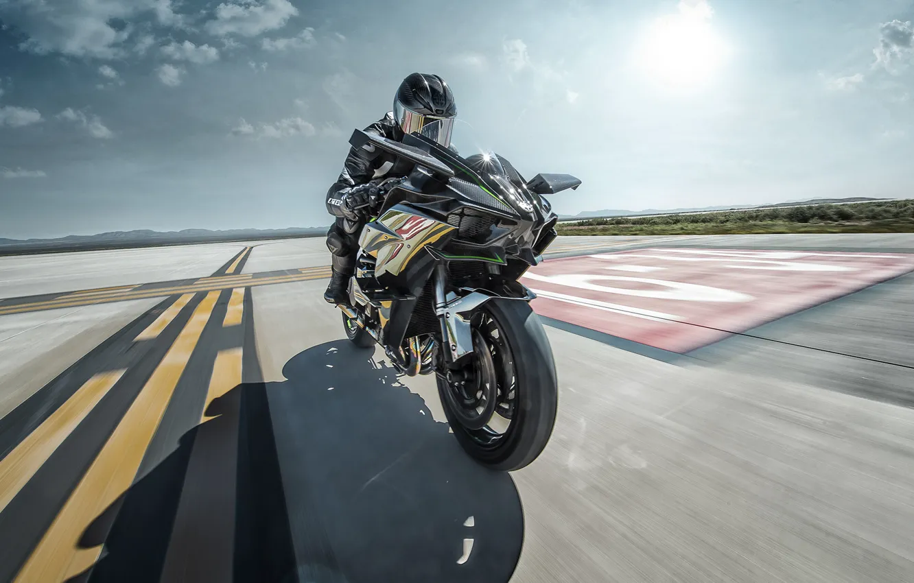 Photo wallpaper Kawasaki, moto, bike, power, motorcycle, speed, track, Ninja