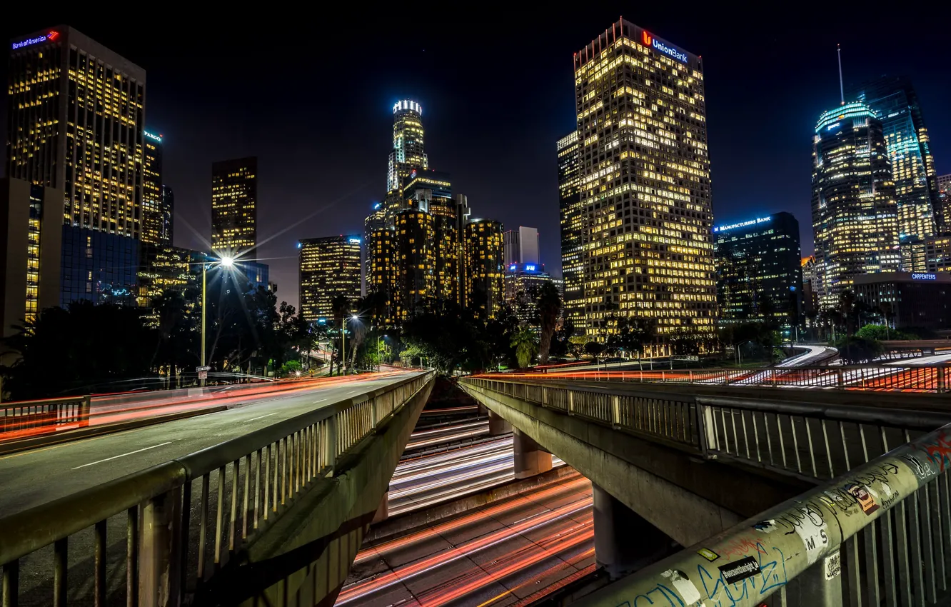 Photo wallpaper night, lights, home, USA, Los Angeles