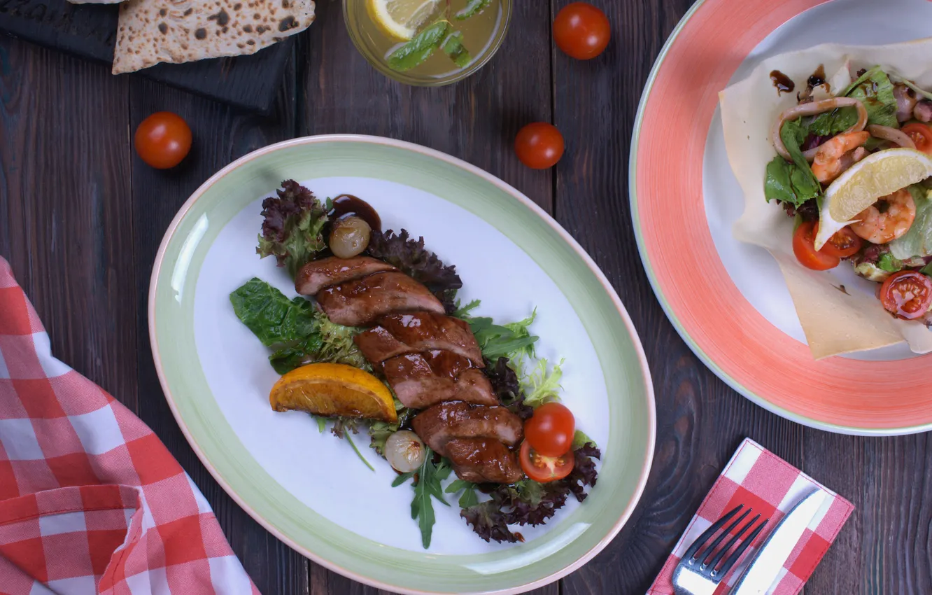 Photo wallpaper food, meat, sauce, salad, meat dish