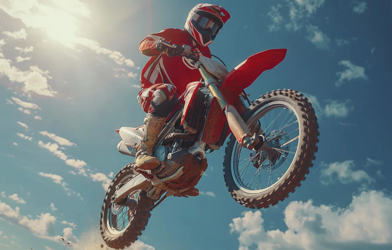 Photo wallpaper jump, motorcycle, athlete, male, Motorsport, digital art, AI art, The Art of Artificial Intelligence