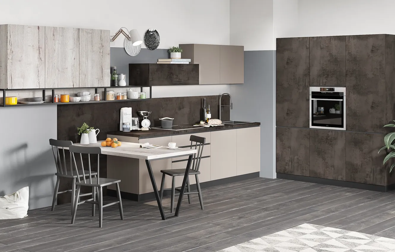 Photo wallpaper Villa, interior, Italy, kitchen, dining room, dining area, Italian design, Small Kitchen