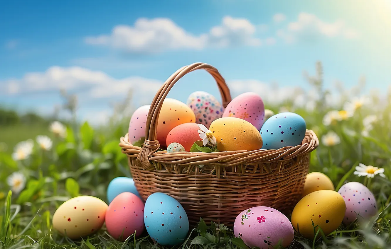 Photo wallpaper flowers, eggs, spring, colorful, Easter, happy, flowers, spring
