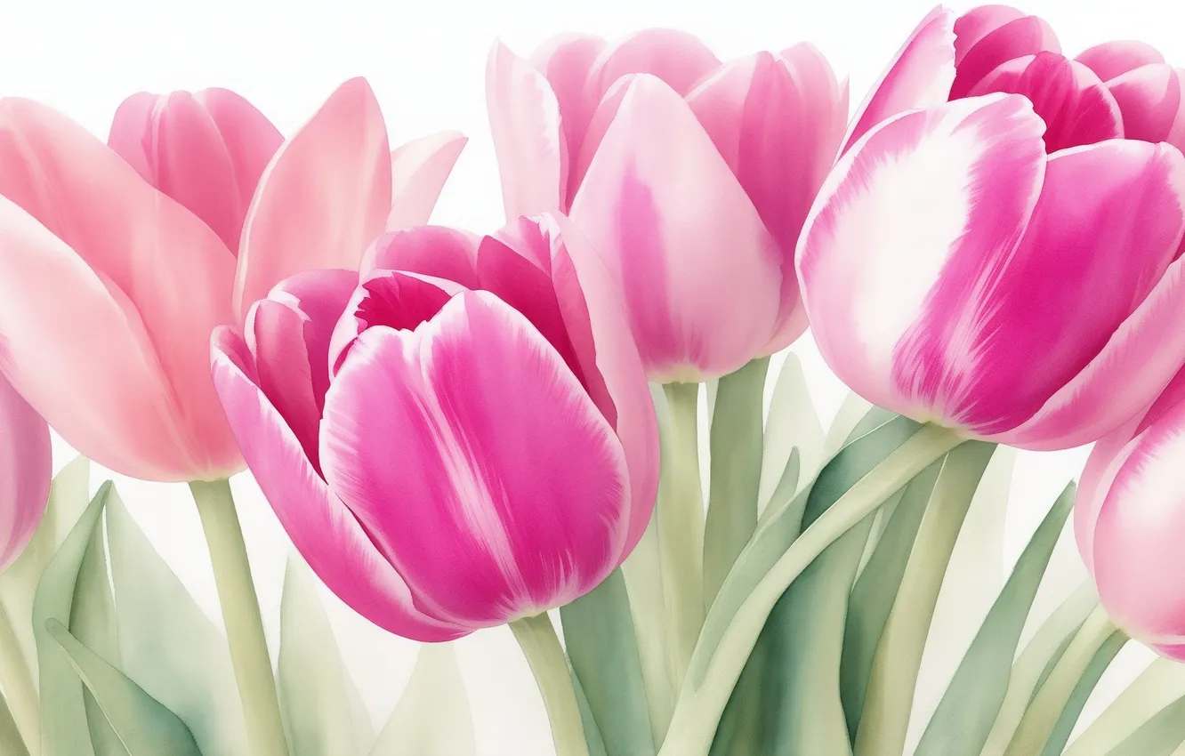 Photo wallpaper flowers, green, green, tenderness, figure, spring, watercolor, tulips