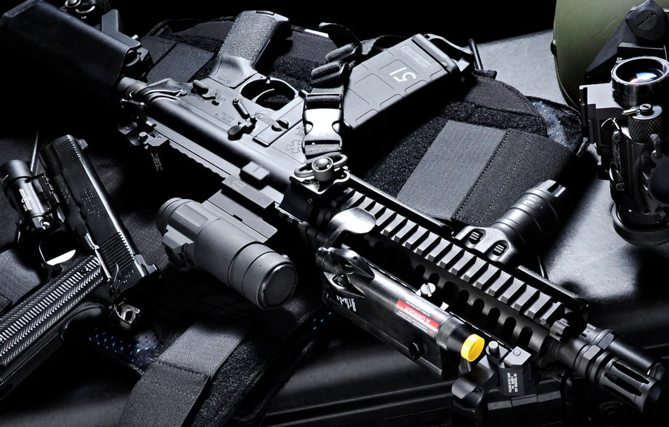 Photo wallpaper gun, machine, sight, rifle, assault, armor