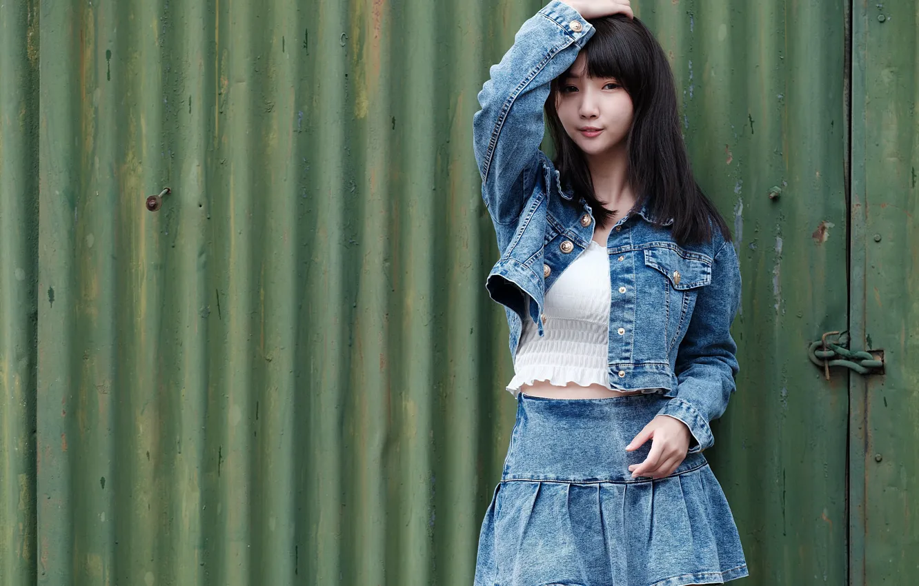 Photo wallpaper look, skirt, Asian, dzhinsovka
