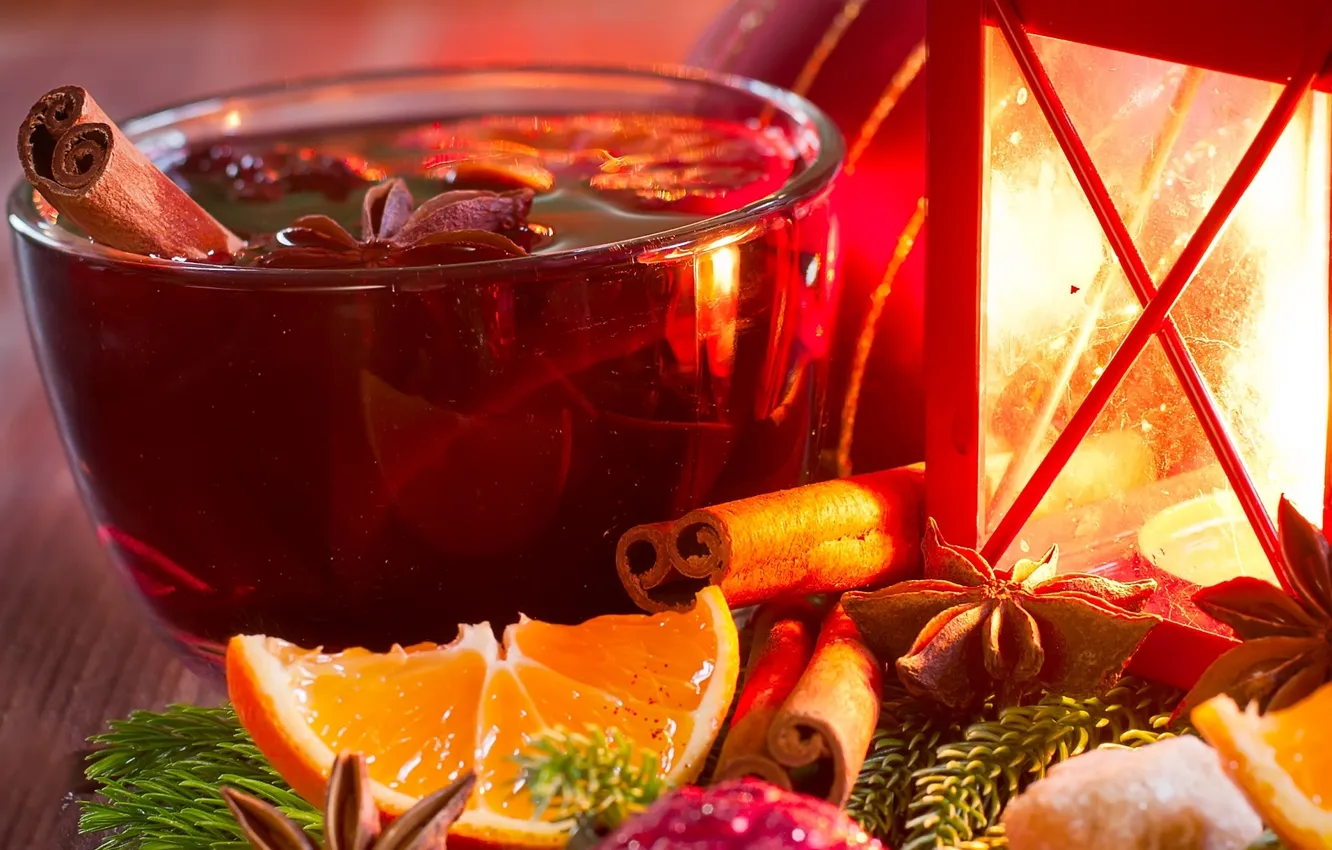 Photo wallpaper orange, lantern, spices, mulled wine