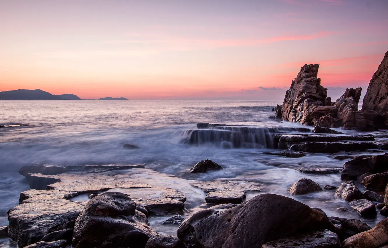 Photo wallpaper sea, the sky, stones, rocks