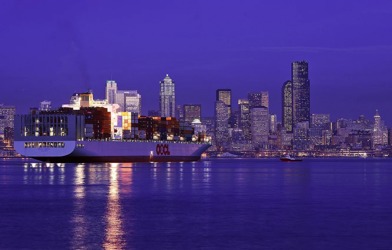 Photo wallpaper the sky, night, the city, lights, building, home, lighting, Bay