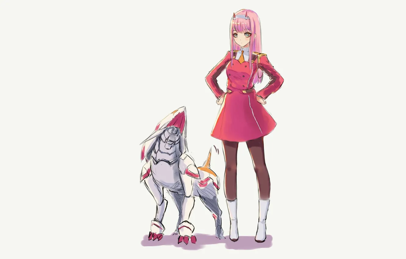 Photo wallpaper girl, robot, dog, horns, 002, Darling In The Frankxx, Cute in France, Zero Two