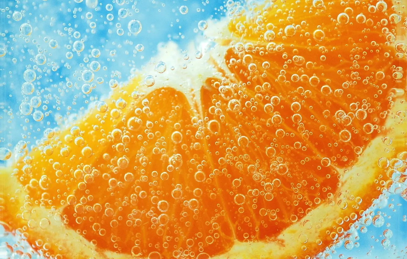 Photo wallpaper bubbles, Wallpaper, orange, food, slice, fruit