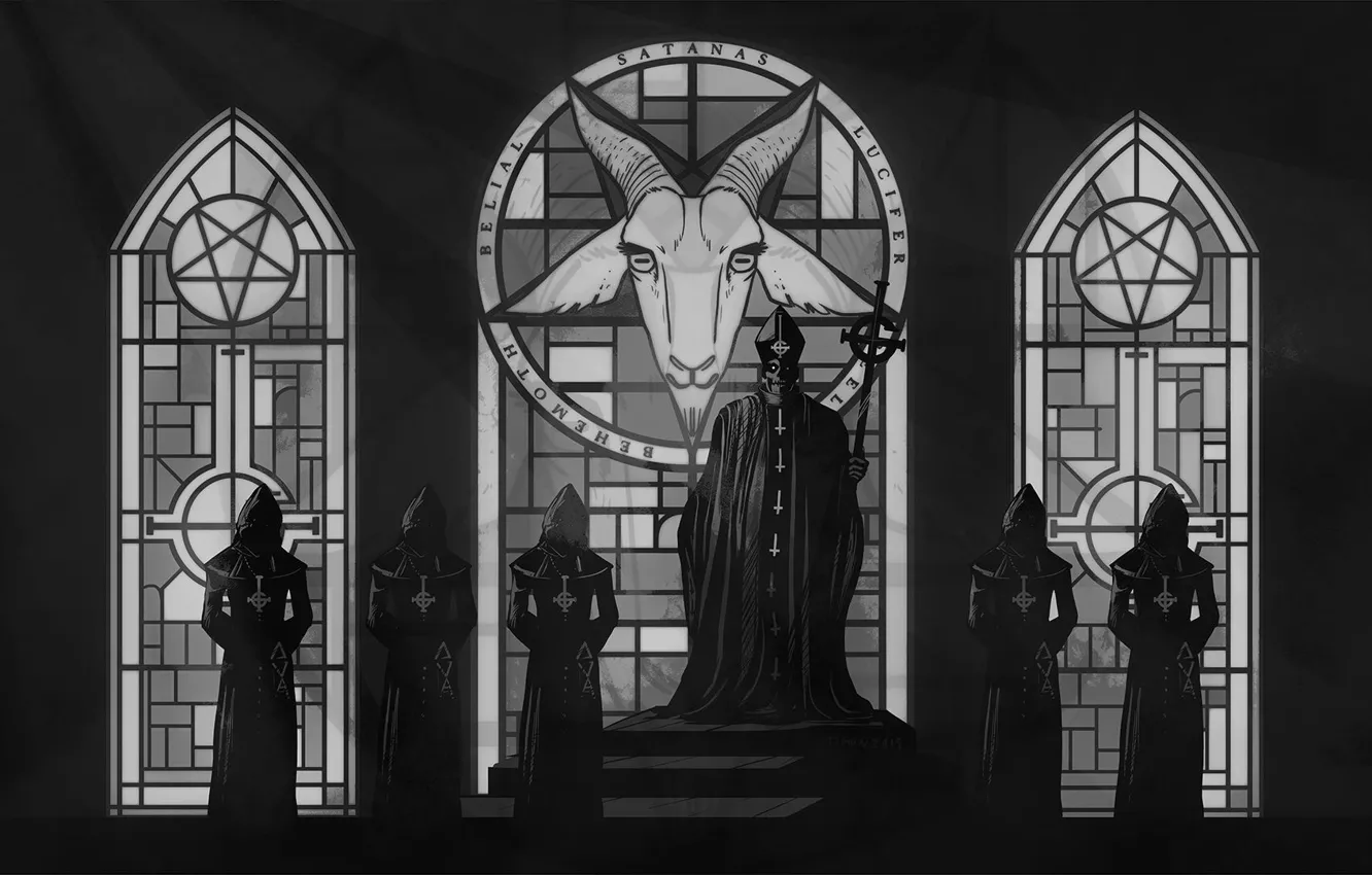 Photo wallpaper Church, Ghost, the altar, art, band, nameless ghouls, Baphometh, occult