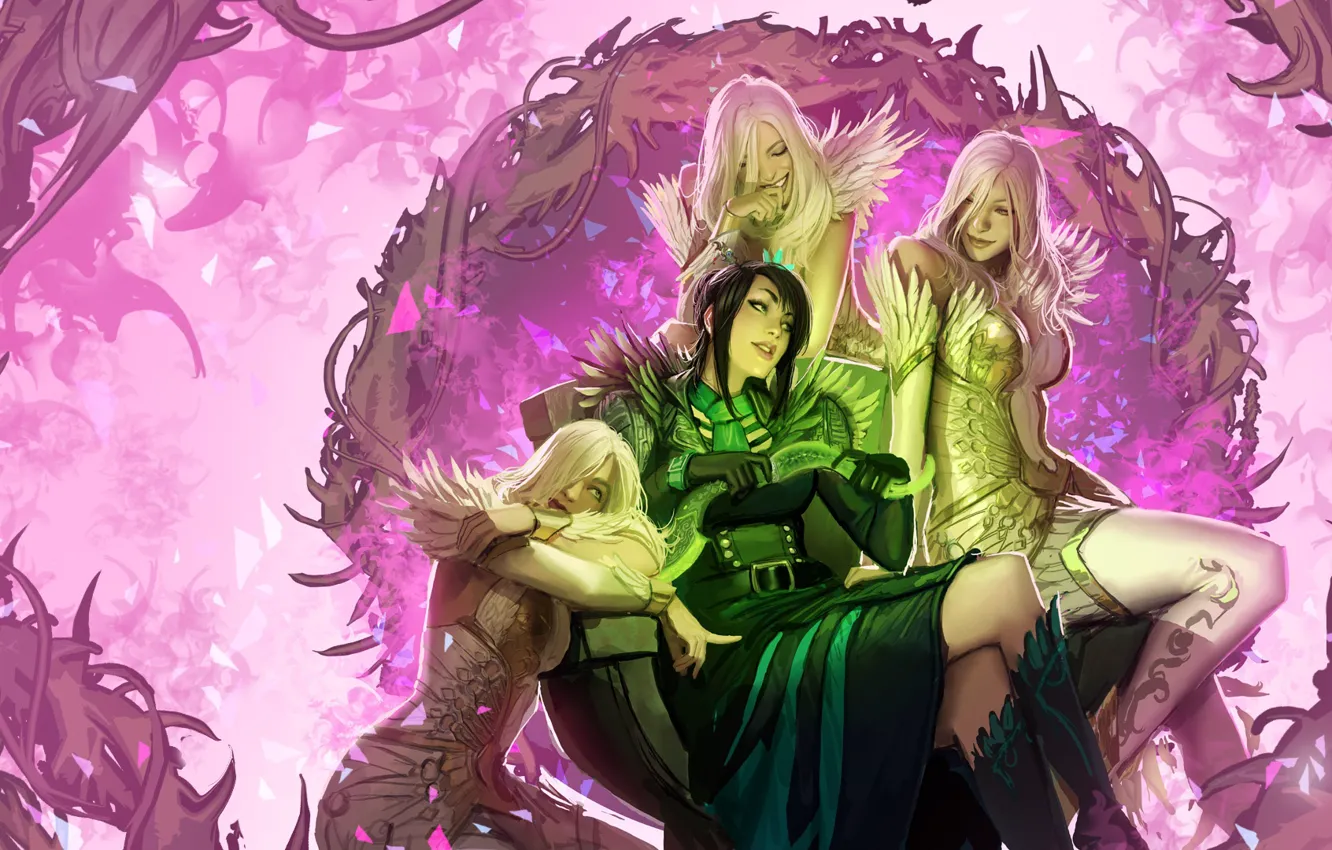 Photo wallpaper girl, armor, feathers, Guild Wars 2, the thorns, by nebezial, kasmeer and marjory