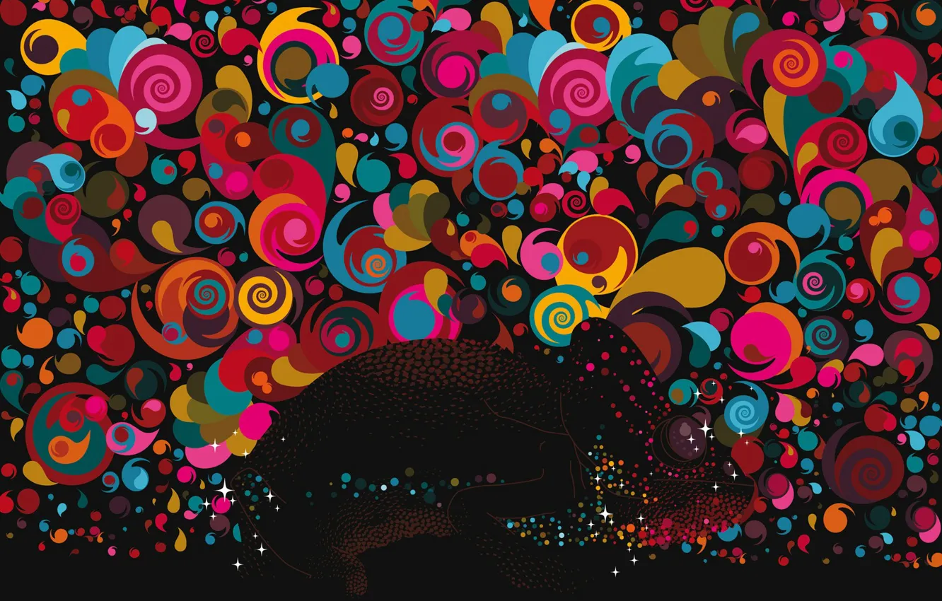 Photo wallpaper chameleon, curls, color