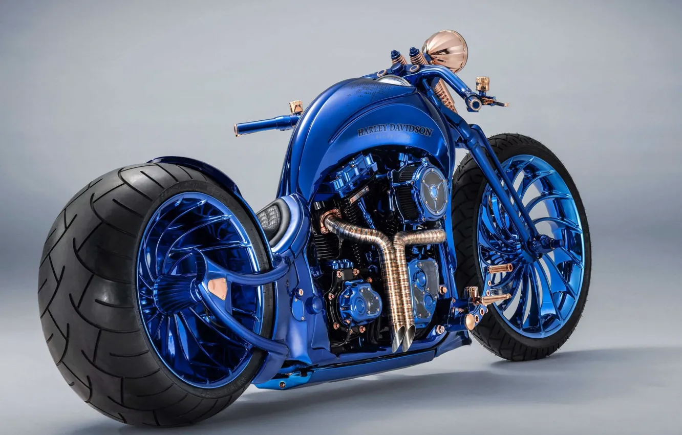 Photo wallpaper Blue, Bike, Custom, Harley-Davidson Blue Edition