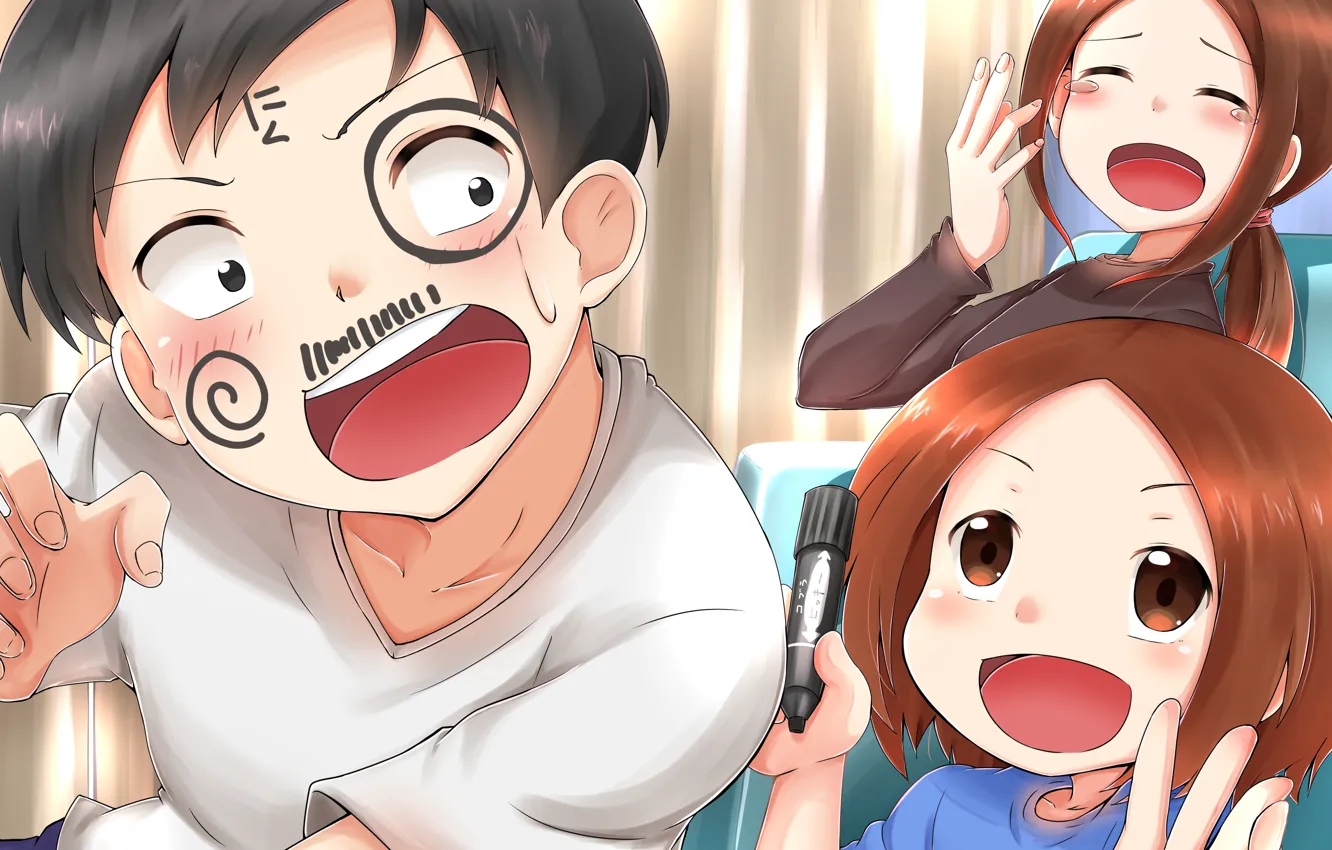 Photo wallpaper guy, painted, Karakai Jouzu no Takagi-san, Naughty Tagaki