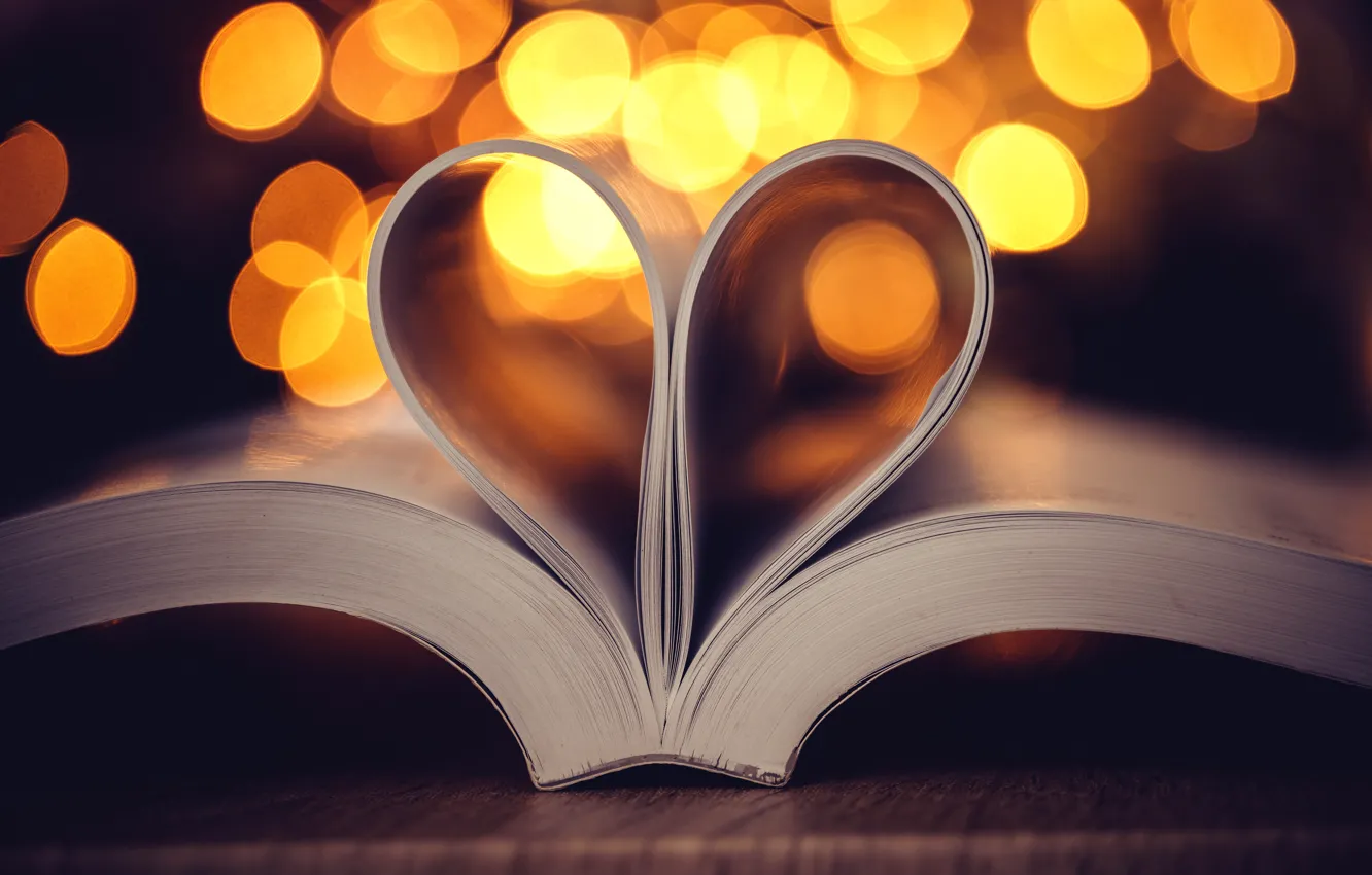 Photo wallpaper leaves, background, heart, book