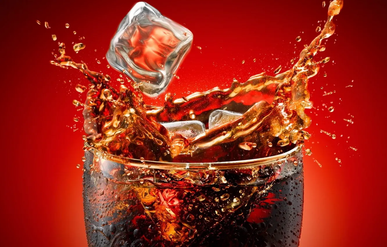 Photo wallpaper squirt, glass, splash, drink, Coca-Cola, Cola