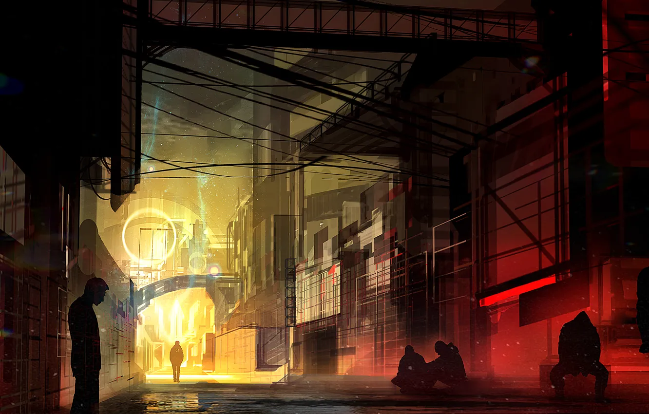 Photo wallpaper light, the city, street, people, art