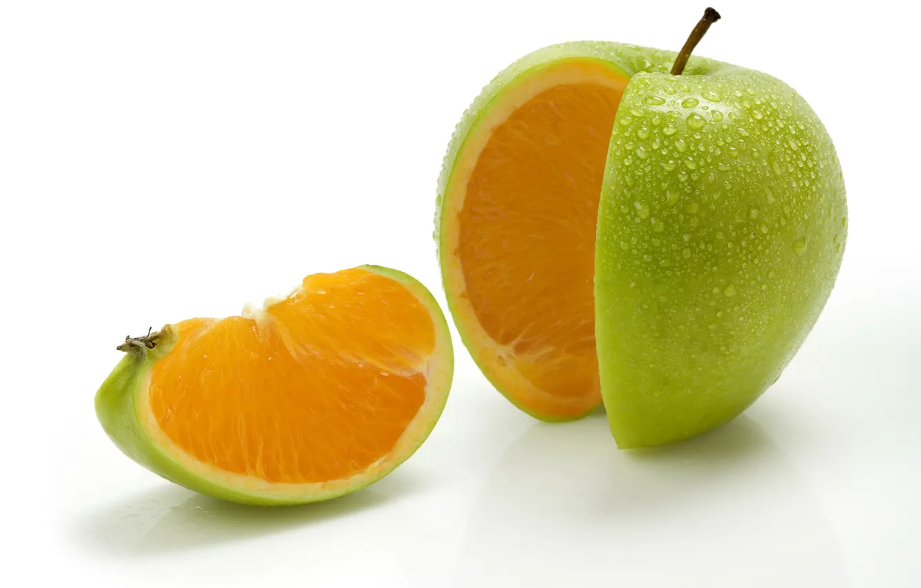 Photo wallpaper rendering, apple, Apple, orange, orange, mixed fruit