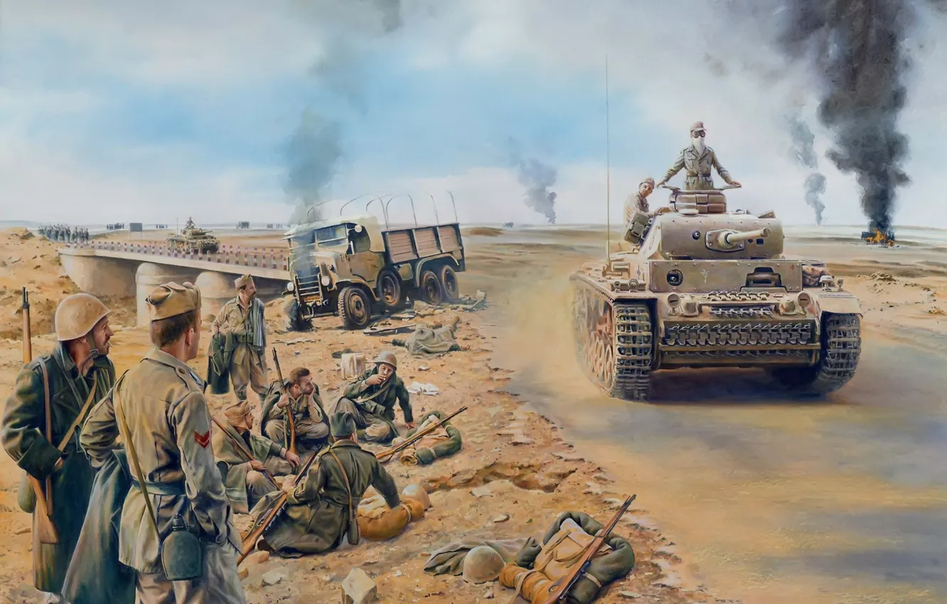 Photo wallpaper war, figure, soldiers, Africa, German, medium tank, Pz.Kpfw. III