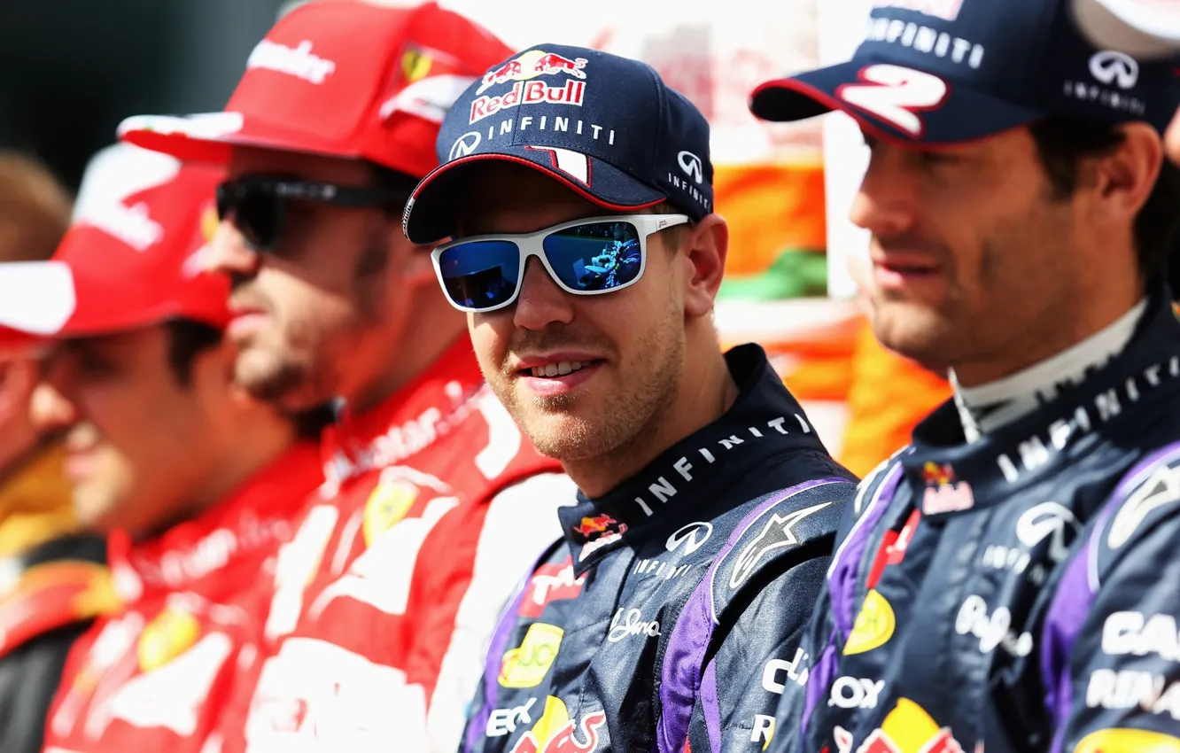 Photo wallpaper Glasses, Racer, Vettel, Champion, Formula One racing drivers