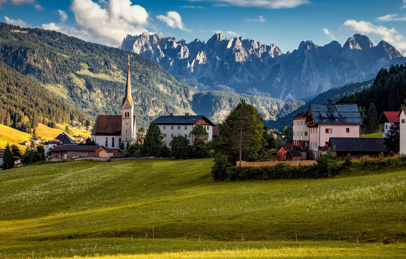 Photo wallpaper landscape, mountains, nature, home, Austria, village, Alps, Alexander the Silent