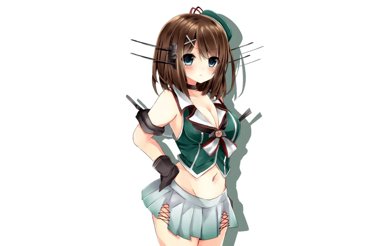 Photo wallpaper girl, sexy, cleavage, boobs, anime, beautiful, short hair, pretty